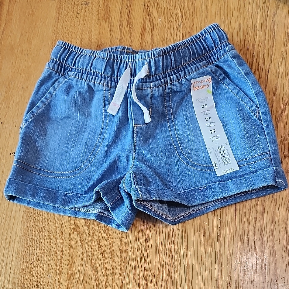 Light Blue denim Jean Shorts 2T toddler girls baby infant pockets drawstring